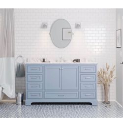 60” Single Sink Bathroom Vanity Powder Blue with Carrara Top $1500 Retail “open box” Delivery Avail