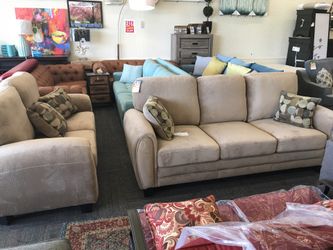 2 pc Living Room Set, Sofa and Loveseat, light brown