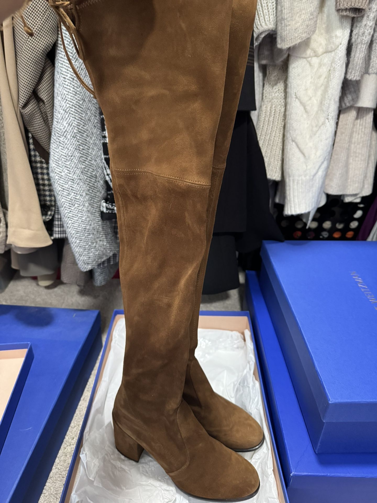 Stuart Weitzman Tieland Over The Knee Suede Cognac Brown Boot Size