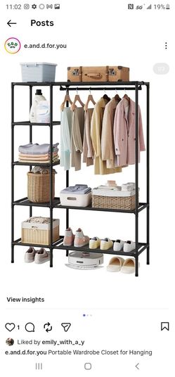 Portable Wardrobe Closet for Hanging Clothes, Black, 70.79 x 50.2 x 17.48 Inches