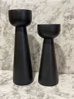 Black Pillar Candle Holders Set of 2