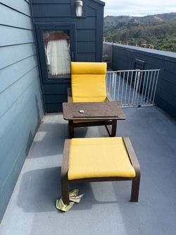 Yellow Outdoor chair w/ swivel table and ottoman