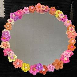 🌸 Handmade Clay Flower Mirror – One of a Kind