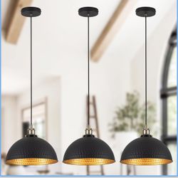 12-inch Black Gold Industrial Pendant Lights, Vintage Gold Finish - Set Of 3 - Brand New