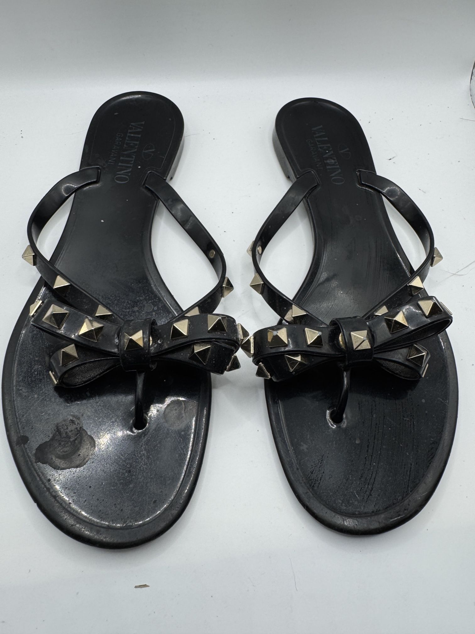 Valentino Womens Black Jelly Rockstud Bow Flip Flop Sandals sz 39 us 9