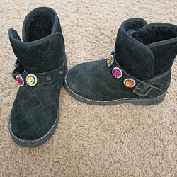 Kids Black Suede Ankle Boots 