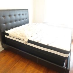 Black Queen Sized Faux Leather Bed Frame
