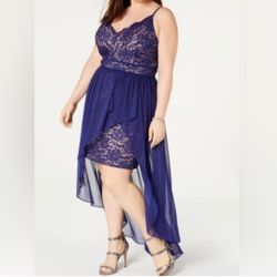 Navy Hi-Low Prom Formal Cocktail Dress Morgan & CO 16W
