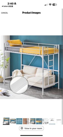New in box VINGLI 71 Inches Tall Loft Bed Twin Size with Flat Ladder Rung for Kids Teens Adults Heavy Duty Metal Single Bunk Bed Loft with Safety Guar