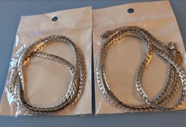 Silver Herringbone Chain Necklaces – Set of 2