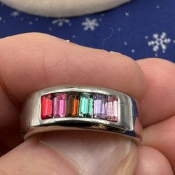 2016- New Stainless Steel  Silver Band Shiny Rhinestones  Ring Size 9