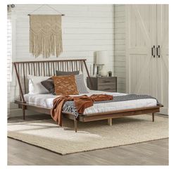 Queen Bed Frame (Walnut, Mid-Century Modern)