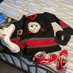 Jason Hockey Jersey Res High top Vans White Off brand Converse White Sox Hat