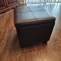 Leather Ottoman w/ Storage - Dark Brown