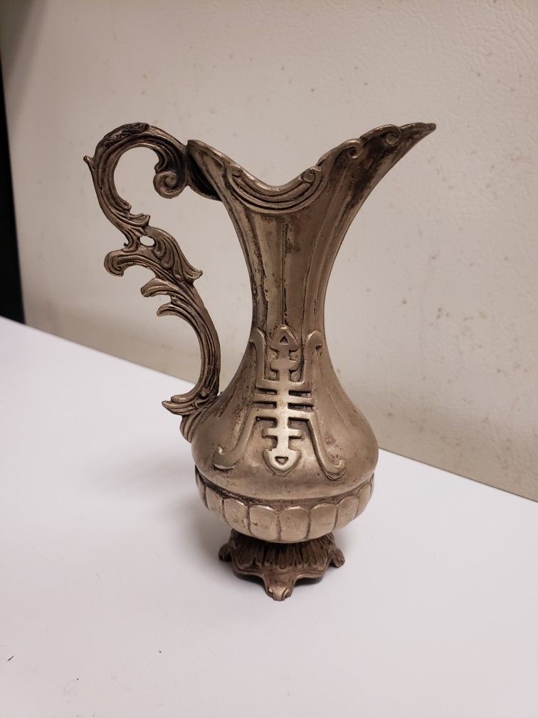 Antique Pewter Mini Vase w/ Asian Patten