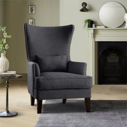 Wingback Accent Chair With Nailhead Trim Dark Grey $220