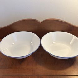 Pair of Corelle Blue Rim Vegetable Serving Bowls 8.5”