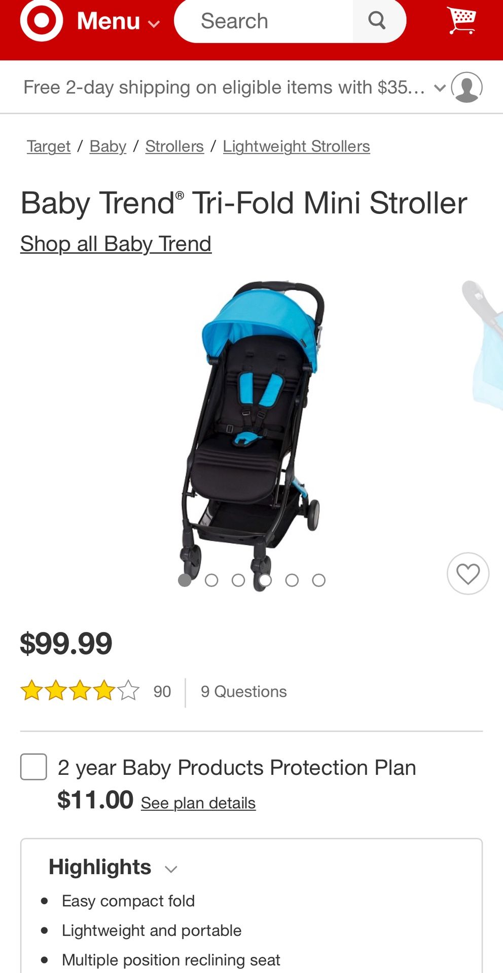 Baby trend tri store fold mini