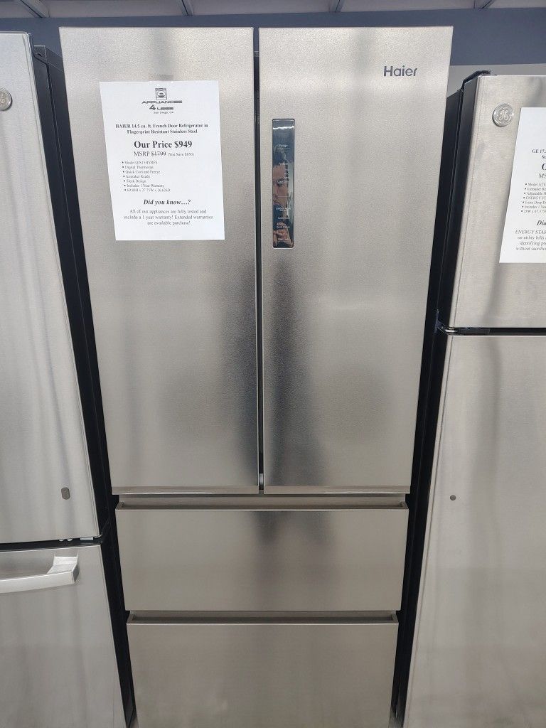HAIER 14.5 cu. ft. French Door Refrigerator In Fingerprint Resistant Stainless Steel