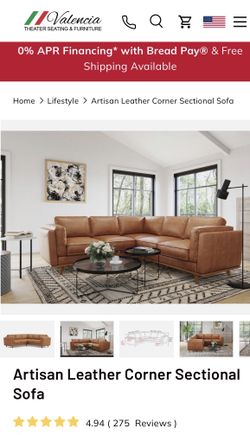 Valencia Leather couch with 5 year warranty in Cognac