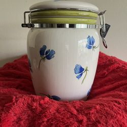 Beautiful Canister With Flowers And Latch Lid