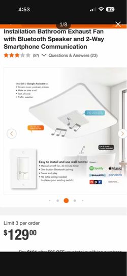 Installation Bathroom Exhaust Fan with Bluetooth Speaker and 2-Way Smartphone Communication