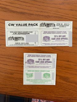 Del Mar Fair 1 ticket, 1 passport saving and (2) 15% coupon