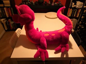 Stuffed Toy. Dragonmander. Fuchsia Pink Purple Orange.