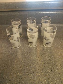 Vintage Libby juice glasses Silver leaf design