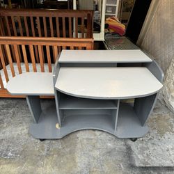 2-tone commercial quality computer / office /workstation desk w/ hutch on wheels $85,  chair $15 