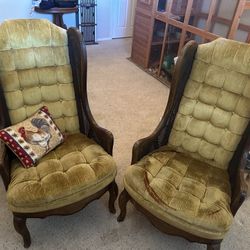 Lewittes Vintage Velvet + Cane Wing Back Chair 