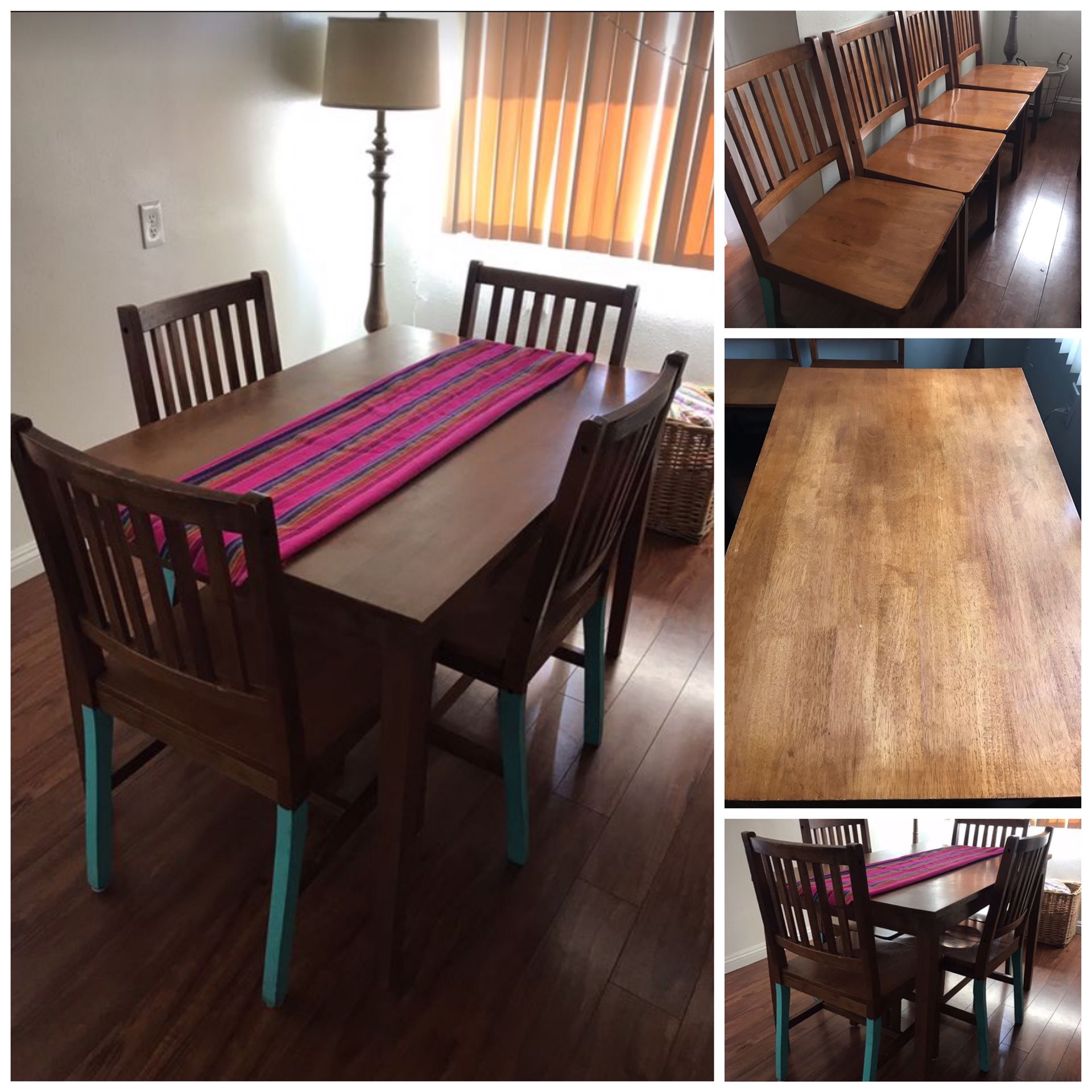 Boho Solid Mahogany Wood/Wooden Rectangle Dining/Kitchen Table and Chairs