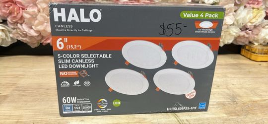 HALO 4-Pack HLBSL 6 in. Adjustable Canless Integrated LED Recessed Light, 900 Lumens, 5CCT, White
