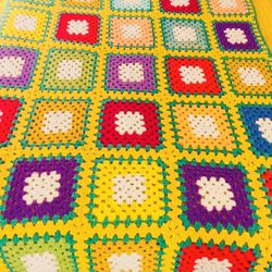 HANDMADE AFGAN 4 Feet X 6 Feet Blocked Colors Hypoallergenic Yarn 