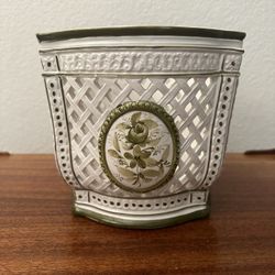 Vintage Boho MCM Jungalow Porcelain Cache Pot Planter Flower Plant 