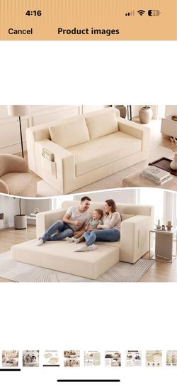New in box 71" Boneless Loveseat Couch,Chenille Pullout Futon Couch,4 in 1 Folding 3 Seater Sofa Bed for Living Room,Boneless Cloud Couch with Storage