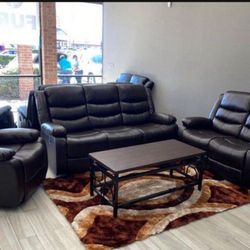 NEW BLACK RECLINING SOFA AND LOVESEAT WITH RECLINER AND FREE DELIVERY - SPECIAL FINANCING AVAILABLE 