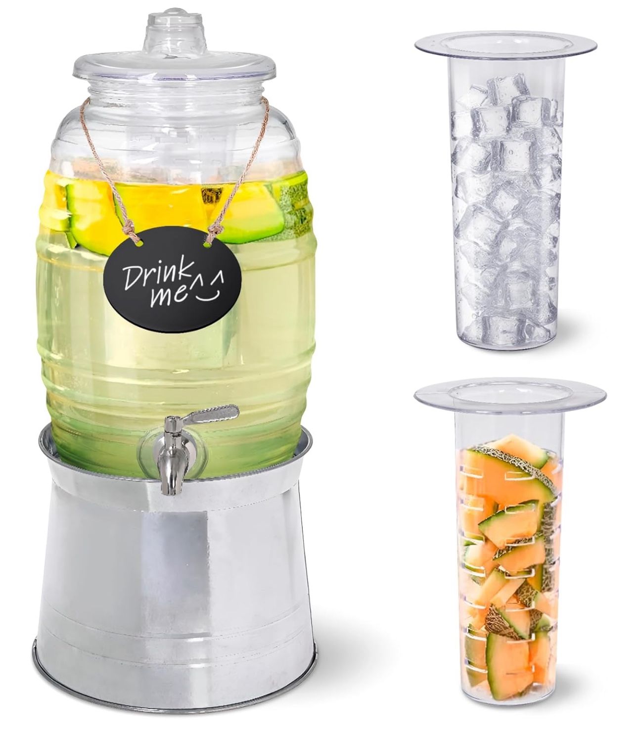 Drink Dispenser with Stainless Steel Tap and Stand - Durable and Leak-Proof - Includes Infusers, Chalkboard Sign, and Marker - Perfect for Cocktails, 