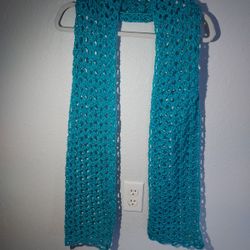 Handmade Crochet Men's Women's Mint Blue Soft Scarf 73" X 7" Acrylic 