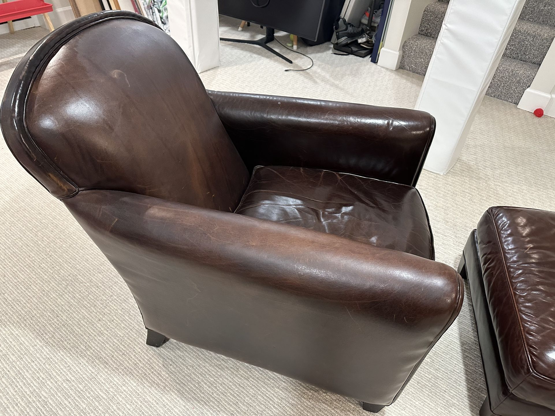 Crate & Barrel Leather Chair And Ottoman