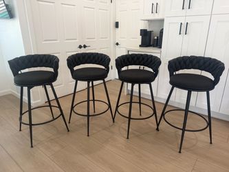 Set of 4 Black Woven Bar Stools
