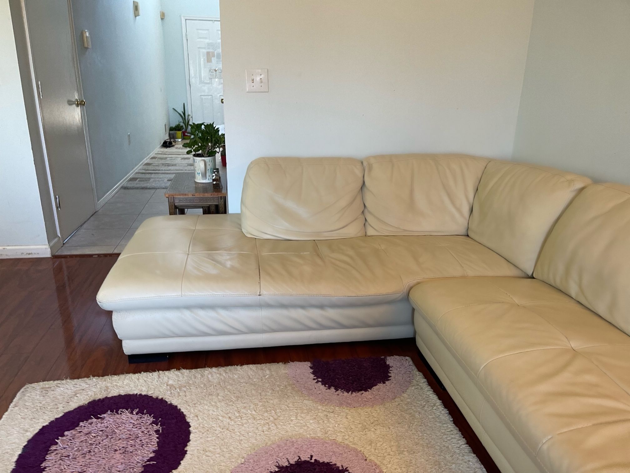 Large Genuine Leather Beige Cream Sectional Sofa Couch Furniture