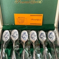 Vintage Nickle Silver Personal Spoon Collection With Decorative Art 