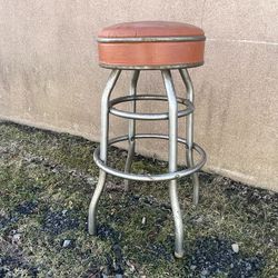 VTG c1950s Diner Stool-USA original red upholstery & chrome