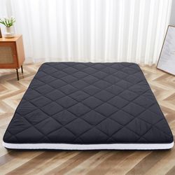 Japanese Floor Mattress Futon Mattress Queen Size, Thicken Tatami Mat Sleeping Pad Foldable Roll Up Mattress Brown 