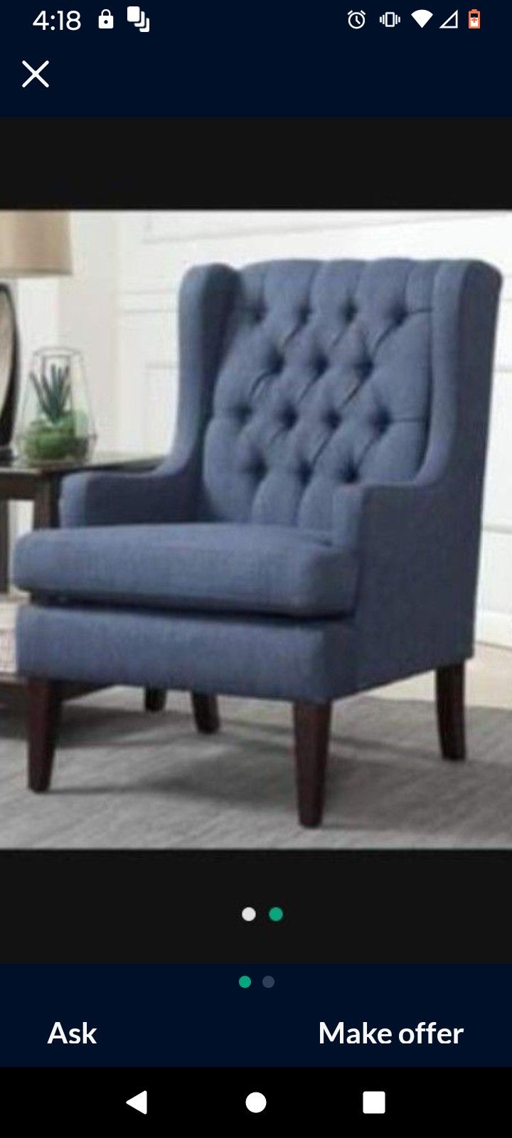 Brand New In The Box $120 Each Prices Firm Two Available Blue Accent Chair The Blue Wingback Chair Brand New