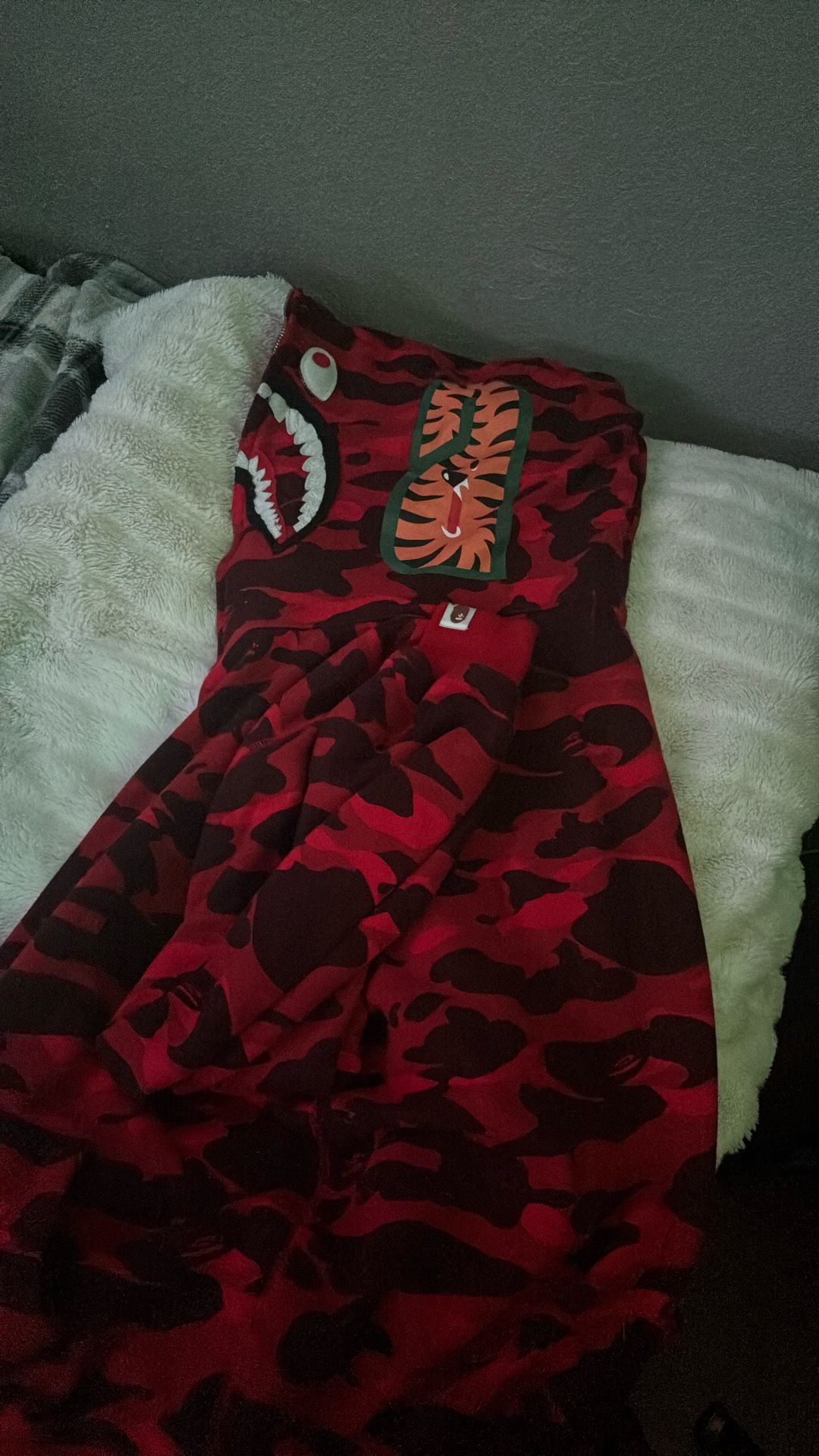BAPE Red Color Camo Shark Full Zip Hoodie