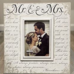 1 Corinthians Verse Mr & Mrs Wood Picture Frame, 5x7, Off White