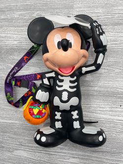 Disney Parks Mickey Mouse Skeleton Popcorn Bucket Exclusive. Glows In The Dark and Pumpkin in hand lights up $60