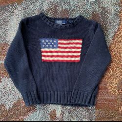 Kids Vintage Polo Ralph Lauren American Flag Knit Sweater
